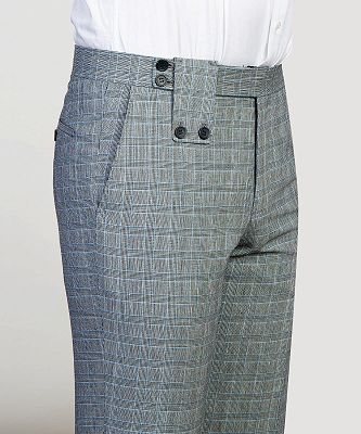 Theodore Light Grey Plaid Two Pieces Close Fitting Men Suits_5