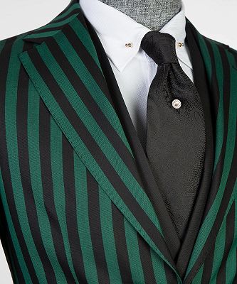 Herman Simple Green Stripe Peaked Lapel 3-Pieces Close Fitting Prom Suits for Men_3