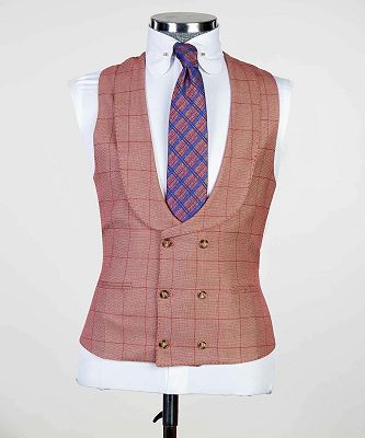 Stuart Fashion Pink Plaid Slim Fit Peaked Lapel Three Pieces Men Suits