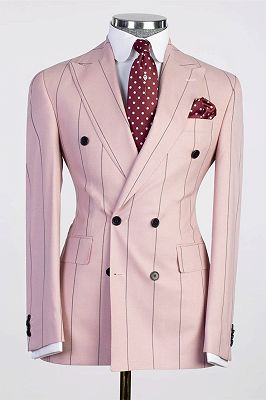 Norbert Bespoke Pink Stripe Peaked Lapel Double Breasted Men Suits