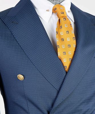 Morgan Latest Design Navy Peaked Lapel Double Breasted Bespoke Men Suits