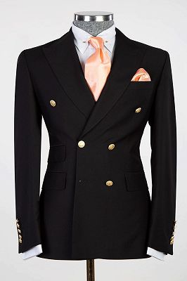 Milton Newest Black Double Breasted Peaked Lapel Men Suits For Business