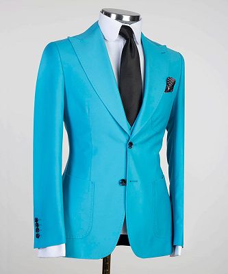 Paddy New Arrival Blue Peaked Lapel Close Fitting Formal Business Suits_4
