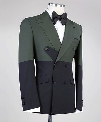 Enos Latest Design Dark Green and Black Double Breasted Close Fitting Men Suits_2