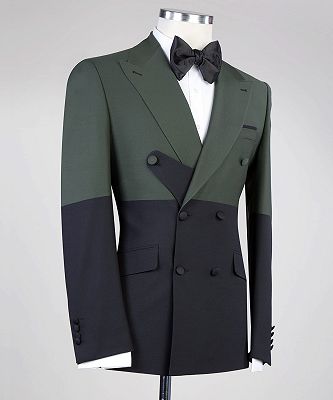 Enos Latest Design Dark Green and Black Double Breasted Close Fitting Men Suits