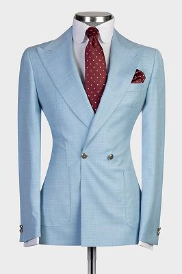 Elmer Stylish Sky Blue Double Breasted Peaked Lapel Men Suits_1