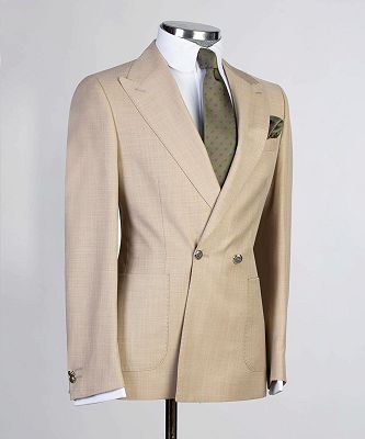 Gareth Champagne Peaked Lapel Double Breasted Fashion Prom Men Suits_3