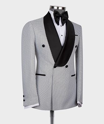 Stan New Arrival White Double Breasted Slim Fit Shawl Lapel Men Suits