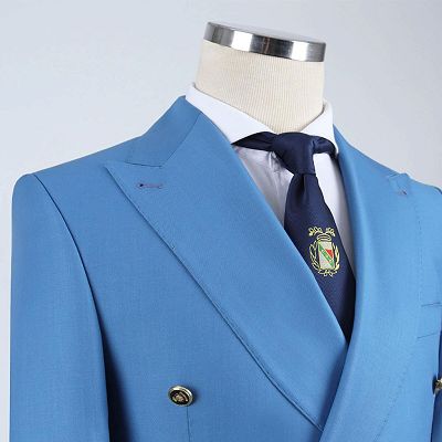 Wally Formal Blue Double Breasted Peaked Lapel Business Suits