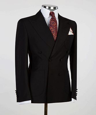 Elmer Black Double Breasted Peaked Lapel Business Men Suits_3