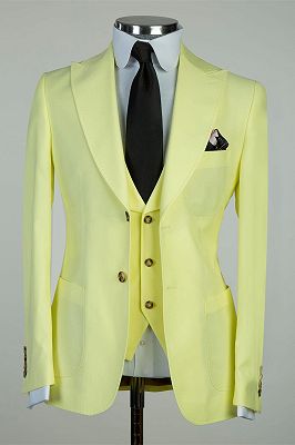 Ralph Chic Light Yellow Peaked Lapel Three Pieces Men Business Suits