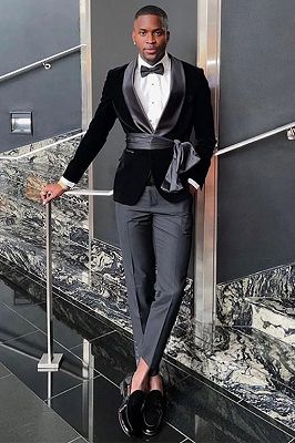 Cliff Newest Black Velvet Two Pieces Shawl Lapel Prom Men Suits_1