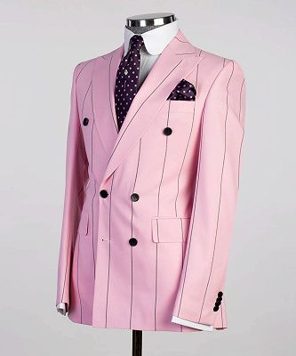 Nicholas Pink Striped Double Breasted Peaked Lapel Prom Suits_3
