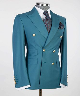 Lincoln Fashion Blue Two Pieces Men suits With Peaked Lapel_3