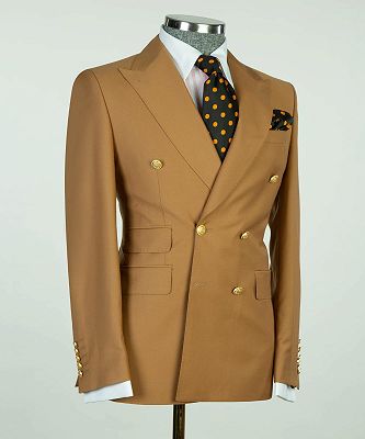 Leonard Light Brown Double Breasted Peaked Lapel Business Men Suits_3