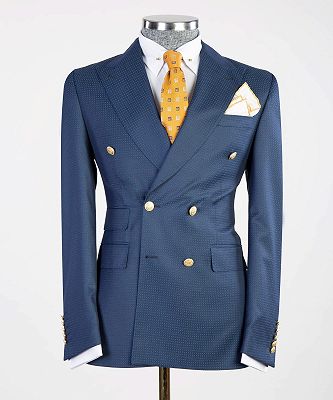 Morgan Latest Design Navy Peaked Lapel Double Breasted Bespoke Men Suits_4