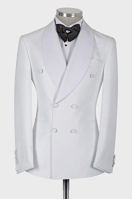 Dustin White Two Pieces Shawl Lapel Doule Breasted Chic Prom Suits_1