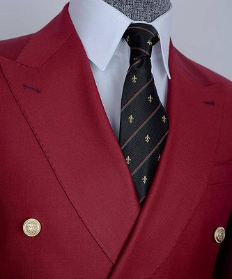 Marvin Chic Red Double Breasted Peaked Lapel Bespoke Men Suits for Prom