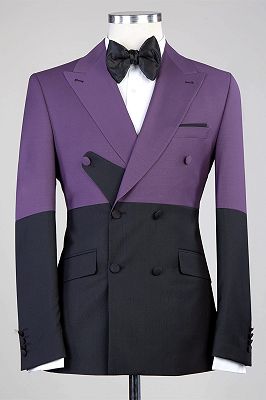 Emlyn Modern Purple And Black Double Breasted Peaked Lapel Men Suits for Prom