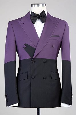 Emlyn Modern Purple And Black Double Breasted Peaked Lapel Men Suits for Prom