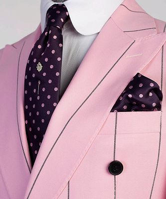 Nicholas Pink Striped Double Breasted Peaked Lapel Prom Suits