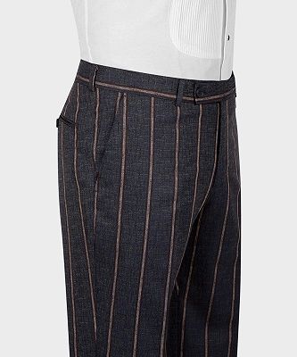 Kenneth Newest Peaked Lapel Dark Grey Stripe Double Breasted Men Suits_6