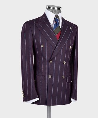 Malcolm Chic Purple Stripe Double Breasted Tailored Men Suit For Business