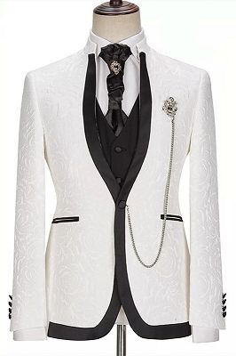 Augustin White Jacquard One Button Three Pieces Slim Fit Wedding Suits_1