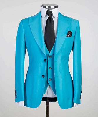Paddy New Arrival Blue Peaked Lapel Close Fitting Formal Business Suits_6