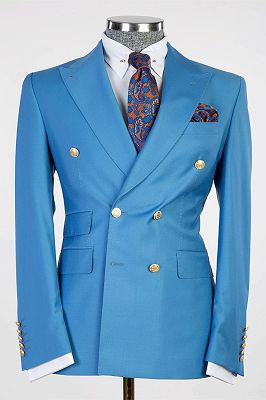 Julian Modern Blue Double Breasted Peaked Lapel Business Men Suits_1
