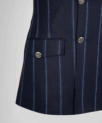 Lewis Fashion Navy Blue Stripe Peaked Lapel Double Breasted Busibess Men Suits_5