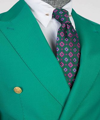 Pearce Green Peaked Lapel Double Breasted Fashion Prom Suits_2