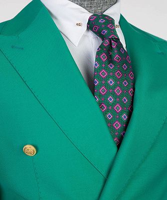 Pearce Green Peaked Lapel Double Breasted Fashion Prom Suits