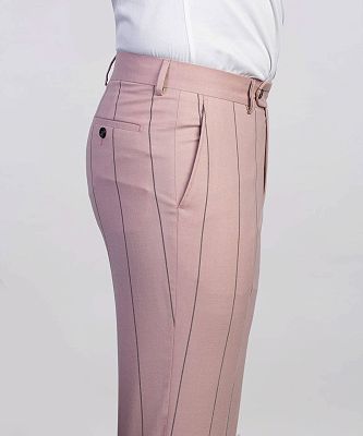 Norbert Bespoke Pink Stripe Peaked Lapel Double Breasted Men Suits_5
