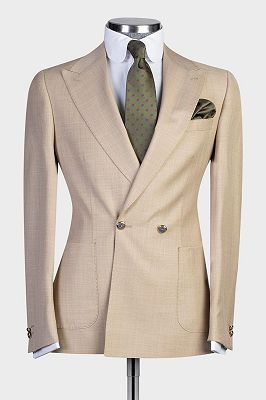 Gareth Champagne Peaked Lapel Double Breasted Fashion Prom Men Suits_1