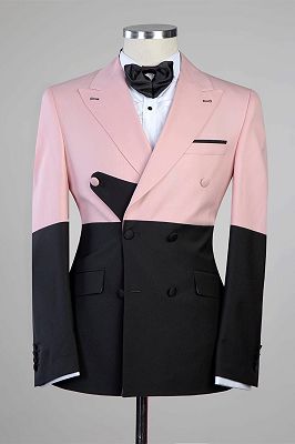 George New Arrival Pink And Black Double Breasted Peaked Lapel Prom Men Suits