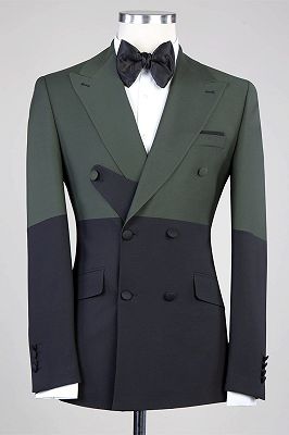 Enos Latest Design Dark Green and Black Double Breasted Close Fitting Men Suits