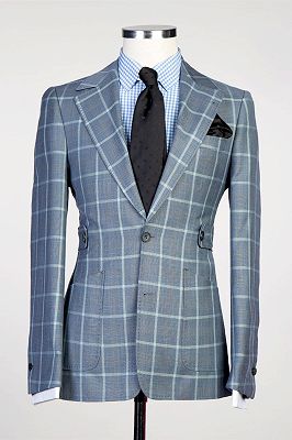 Solomon New Arrival Grey Plaid Two Pieces Fashion Men Suits for Business_1