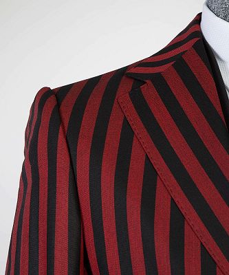 Leslie Red Stripe Fashion Three Pieces Formal Peaked Lapel Business Men Suits_3