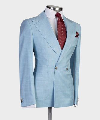 Elmer Stylish Sky Blue Double Breasted Peaked Lapel Men Suits_3