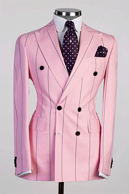 Nicholas Pink Striped Double Breasted Peaked Lapel Prom Suits