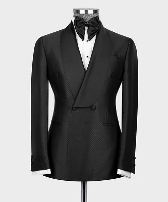 Donald Fashion Black Shawl Lapel Doule Breasted Two Pieces Men Suits_3