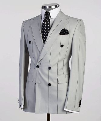 Reginald Chic Gery Double Breasted Peaked Lapel Business Men Suits_3