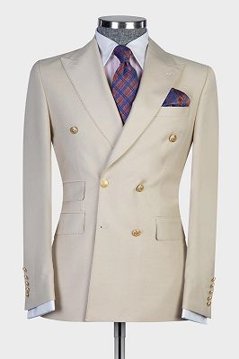 Wayne Champagne Modern Double Breasted Peaked Lapel Men Suits_1