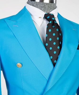 Lenny Fashion Light Blue Slim Fit Peaked Lapel Two Pieces Men Suits_3