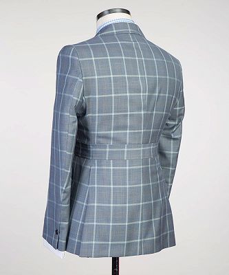 Solomon New Arrival Grey Plaid Two Pieces Fashion Men Suits for Business_3