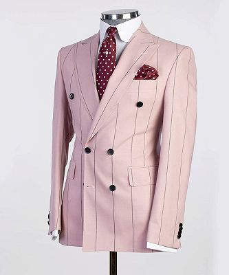 Norbert Bespoke Pink Stripe Peaked Lapel Double Breasted Men Suits