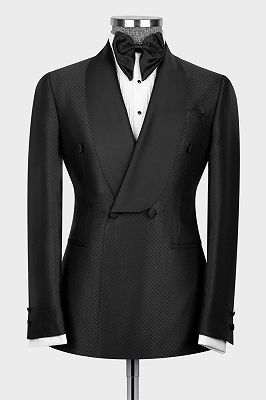 Donald Fashion Black Shawl Lapel Doule Breasted Two Pieces Men Suits_1