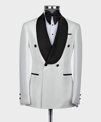Elroy White Two Pieces Double Breasted Wedding Suits With Black Shawl Lapel_4