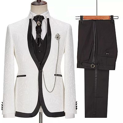 Augustin White Jacquard One Button Three Pieces Slim Fit Wedding Suits